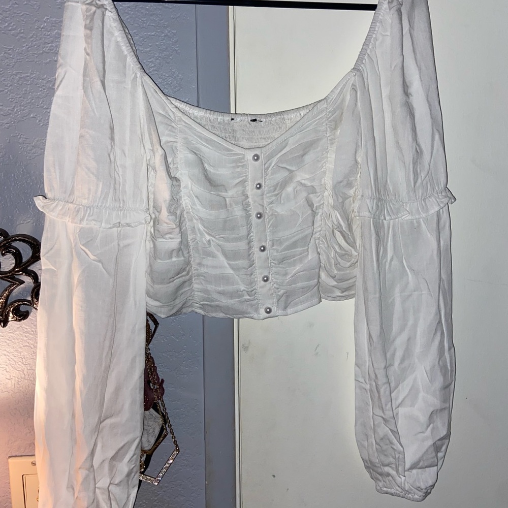 Off Shoulder White Long Sleeve Top